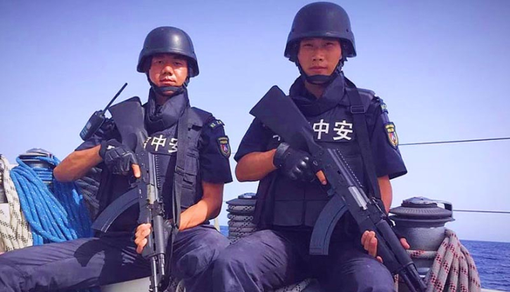 Chinese troops with weapons in Myanmar's Rakhine state